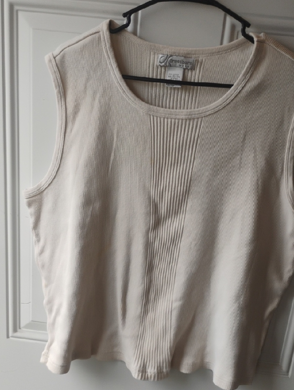 dressbarn Cream Ribbed-Panel Sleeveless Knit Tank
